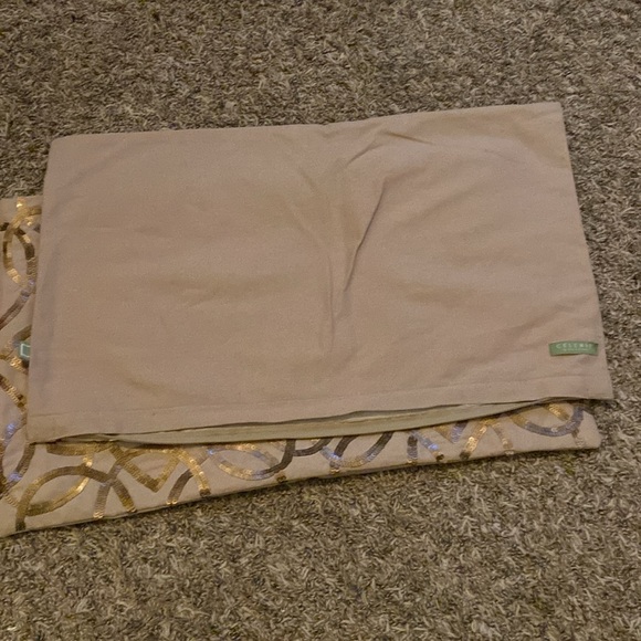 2 - Tan w/ gold designs,  CELERIE pillow covers. - Picture 2 of 3